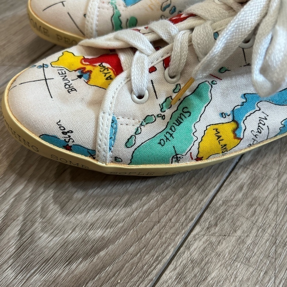 Vintage 80's NO FRILLS Low Top Sneaker Map Graphic Lace Up 6.5 B - Picture 3 of 10